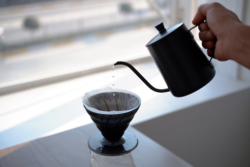 brewing coffee in the window