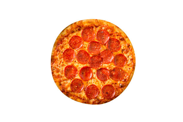 Pepperoni pizza isolated on white Pepperoni pizza isolated on white pizza topping stock pictures, royalty-free photos & images