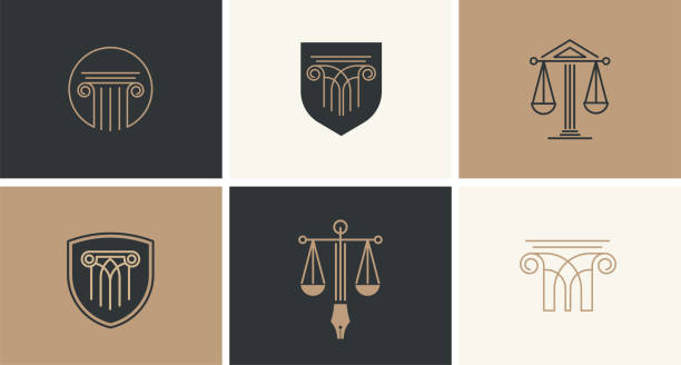 ilustraciones, imágenes clip art, dibujos animados e iconos de stock de diseño de logotipos de abogados, finanzas, abogados y negocios. diseño de concepto moderno y elegante de lujo - lawyer