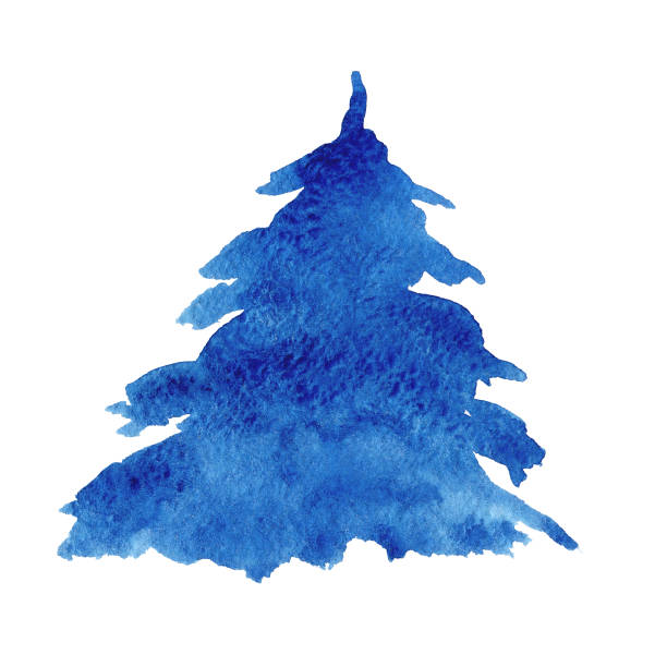 istock Lush blue spruce tree. Watercolor of firetree silhouette isolated on white background. Hand drawing abstract illustration spruce. 1370801014