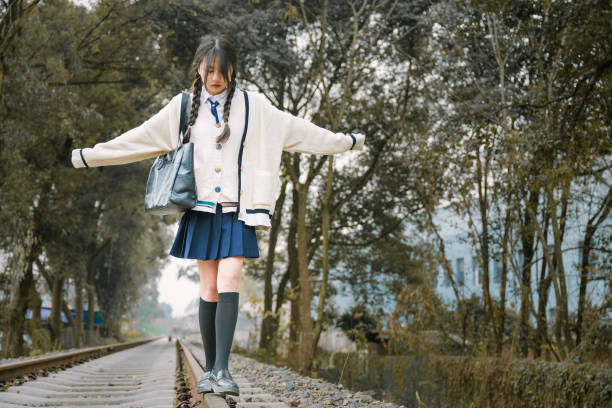 A young girl playing happily