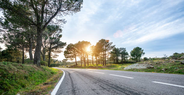 istock Empty long road on a sunny summer day at bright sunset 1370803205