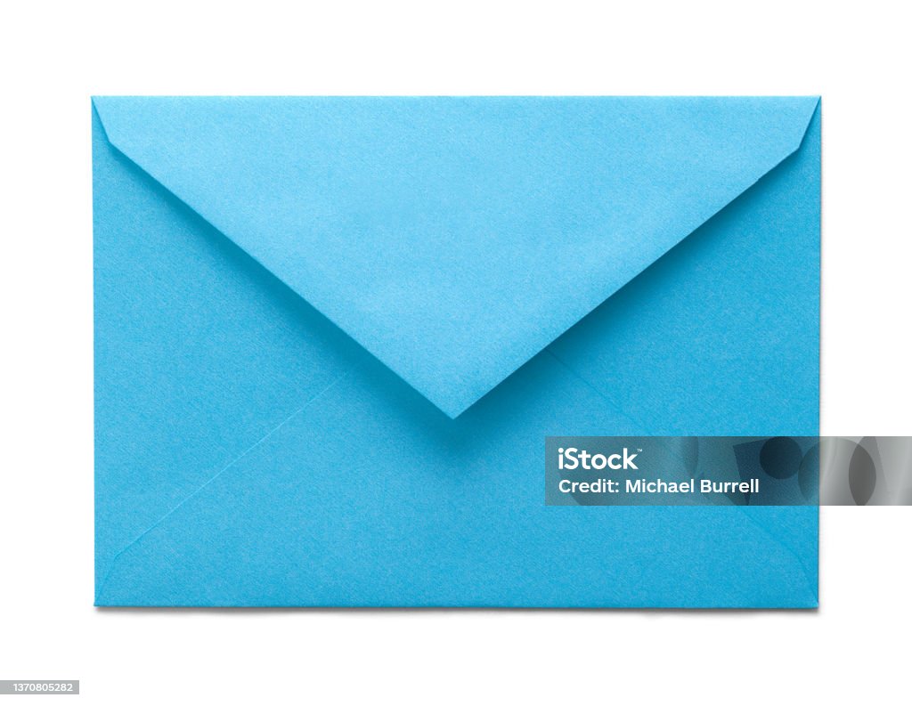 Blue Envelope Open Blue Paper Envelope Cut Out on White. Envelope Stock Photo