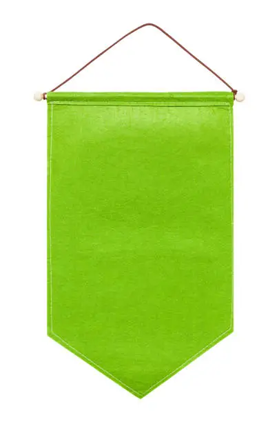 Green Felt Hanging Flag Cut Out On White.