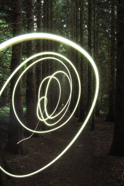 Long exposure in woods Light painting Creative image using a long exposure to make a light painting. firefly forest stock pictures, royalty-free photos & images