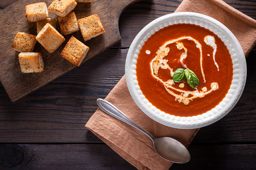 Homemade Tomato Soup with Cream and Basil