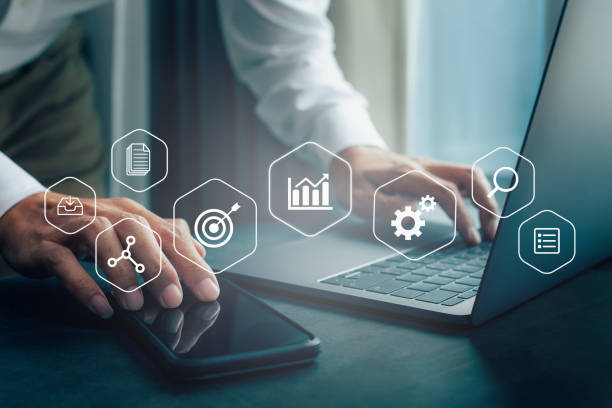 istock Businessman working with laptop, business analytics concept 1370817651