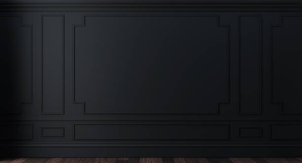 istock Classic luxury black empty interior with wall molding panels 1370819598