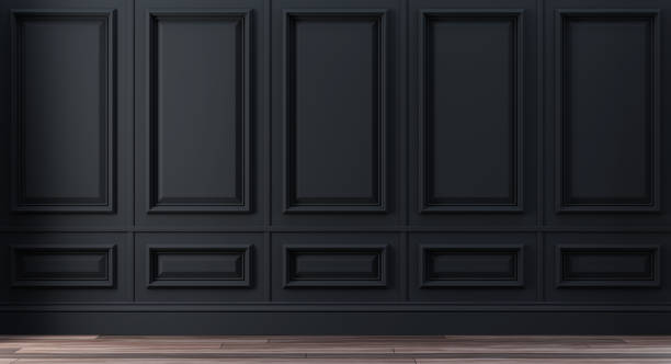 istock Classic luxury black empty interior with wall molding panels 1370820242