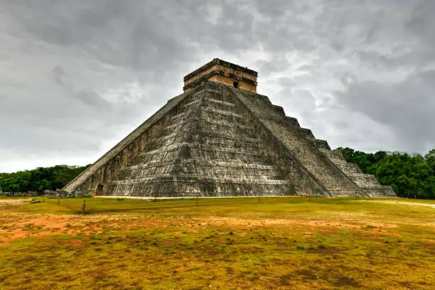 Pyramid of Kukulkan at Chichen Itza, the ancient Maya city in the Yucatan region of Mexico.