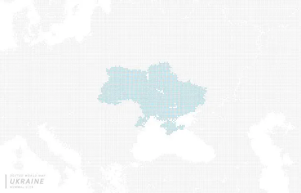 Vector illustration of A blue dot map centered on Ukraine.