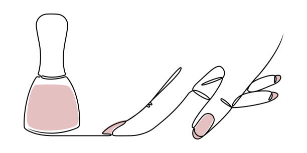 jedna linia rysunku lakier ręcznego z plamami kolorów lotosu - manicure stock illustrations
