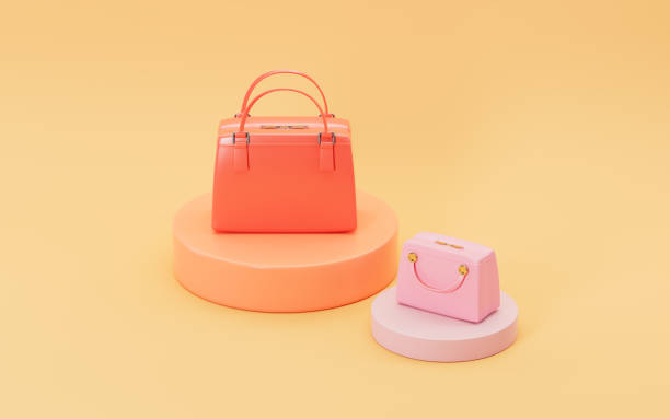 istock Handbags and stage with yellow background, 3d rendering. 1370827846