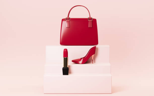 istock Handbag and lipstick with pink background, 3d rendering. 1370827856