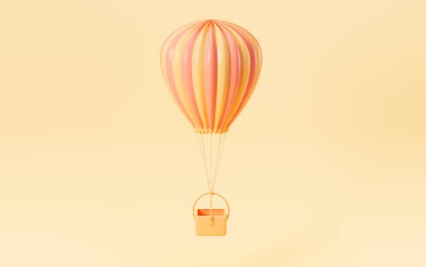istock Hot air balloon with yellow background, 3d rendering. 1370828002