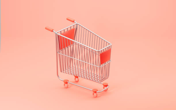 istock Empty shopping cart with pink background, 3d rendering. 1370828020