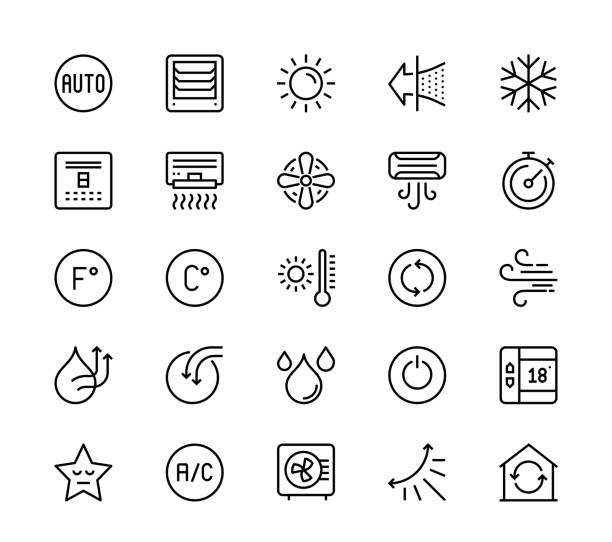 Air conditioning icons 24 x 24 pixel high quality editable stroke line icons. These 25 simple modern icons are about air conditioning. solar heater stock illustrations