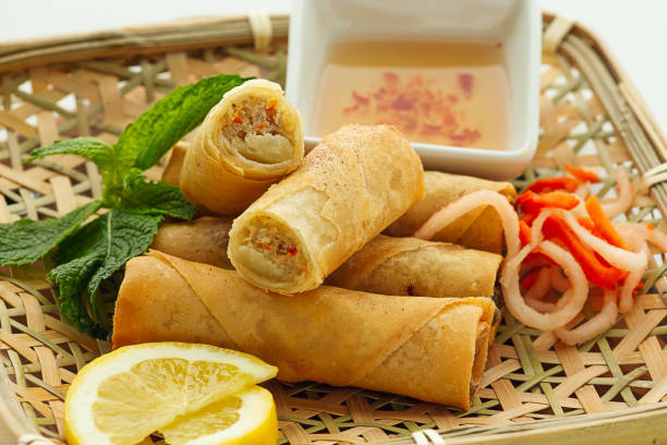 Deep fried spring roll stock photo