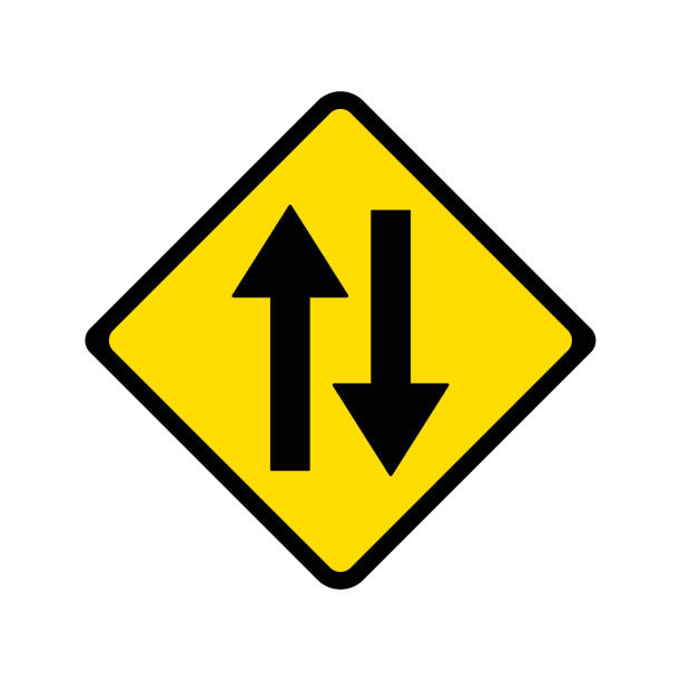 warnung zwei-wege-verkehrszeichenvektor. - two way traffic stock-grafiken, -clipart, -cartoons und -symbole