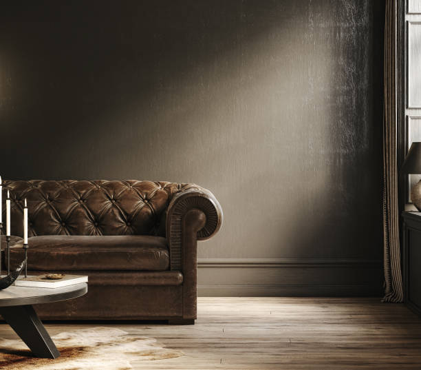 istock Home interior, old dark living room interior, black empty wall mock up 1370836024
