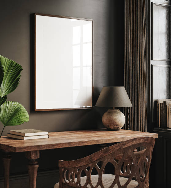 istock Frame mockup in old dark living room interior background 1370836039