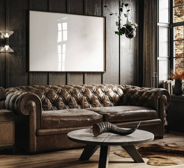 istock Frame mockup in old dark living room interior background 1370836214
