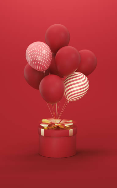 istock Balloons and Presents with red background, 3d rendering. 1370842851