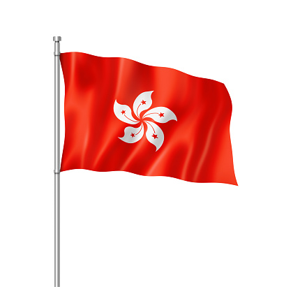 Hong Kong flag, three dimensional render, isolated on white