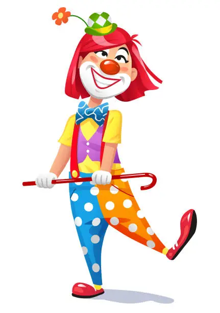Vector illustration of Cheerful Female Clown Dancing