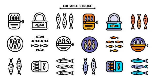 Vector illustration of Sardine icons set outline vector