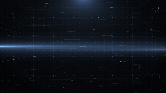 HUD Blue Scifi Digital Information Data Monitoring System Technology Illustration. Cyber Space Grid Area Pattern Texture Information For Screensaver, Game, Science Fiction Background.