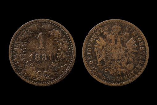 Vintage Austro-Hungarian empire 1 krone coin from 1881.