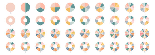 ilustraciones, imágenes clip art, dibujos animados e iconos de stock de conjunto de segmentos de segmentos. iconos de color de gráfico circular. gráfico de sección circular. infografía de segmento 1,20,19,18,16,9. pieza del diagrama redondo de la rueda. trifásico, seis ciclos circulares. elemento geométrico. ilustración - número 18