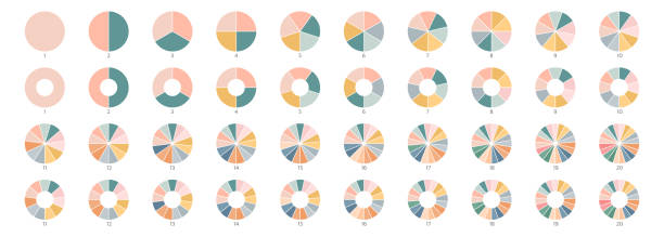 ilustrações de stock, clip art, desenhos animados e ícones de segment slice set. pie chart color icons. circle section graph. 1,20,19,18,16,9 segment infographic. wheel round diagram part. three phase, six circular cycle. geometric element. vector illustration - parte de
