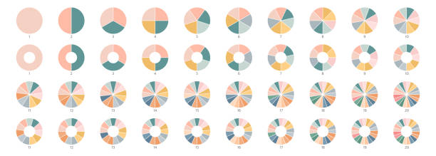 сегментный набор фрагментов. цветные значки круговой диаграммы. график кругового сечения. 1,20,19,18,16,9 сегмент инфографика. круглая часть диаг - 16 stock illustrations