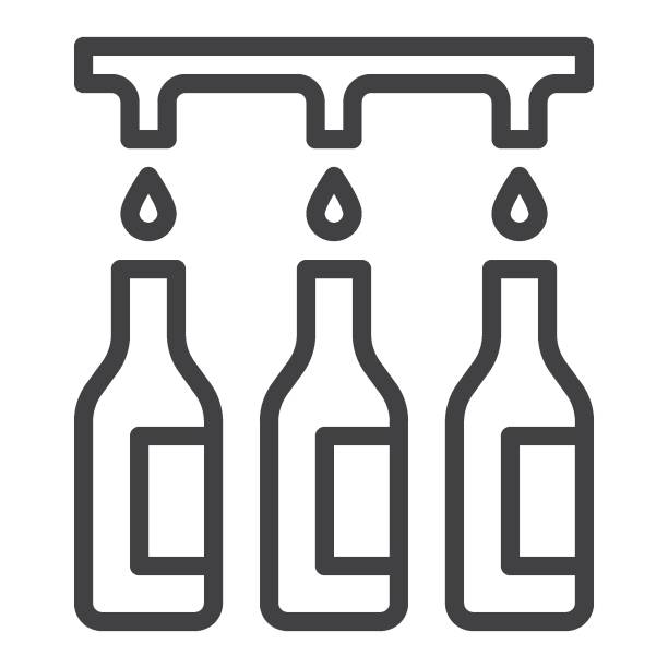 illustrazioni stock, clip art, cartoni animati e icone di tendenza di icona della linea di imbottigliamento del vino - bottling plant winemaking wine factory