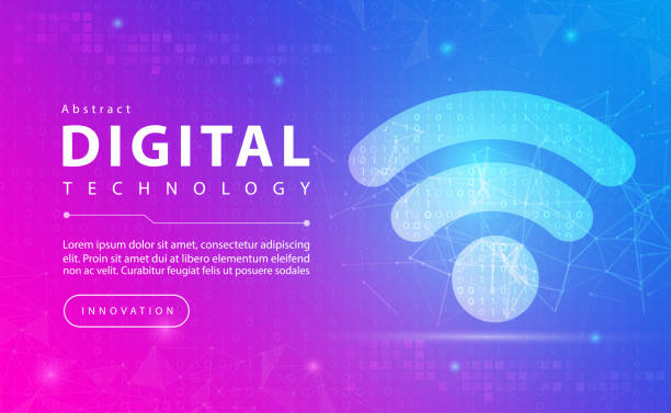 kuvapankkikuvitukset aiheesta digitaalinen tekniikka ja 4g 5g 6g -verkko langaton internet wi-fi-yhteys banneri vaaleanpunainen sininen taustakonsepti, jossa on tekniikkalinjavalotehosteet, abstrakti tekniikka, graafisen suunnittelun kuvavektori - 4g