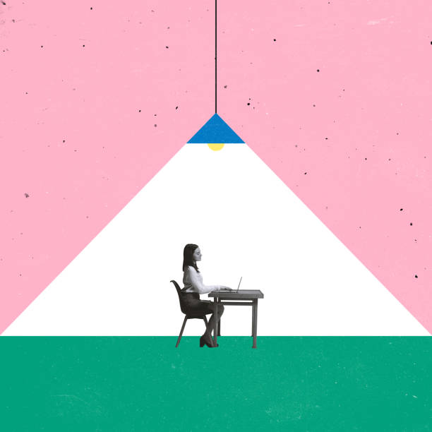 Creative design. Young woman working, studying remotely at home
