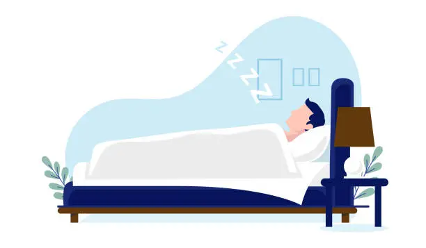 Vector illustration of Man sleeping in bed