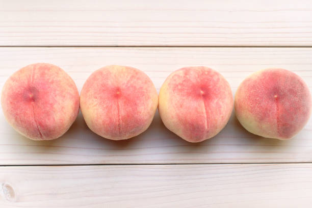 Peaches on the Wooden Table/Top Angle