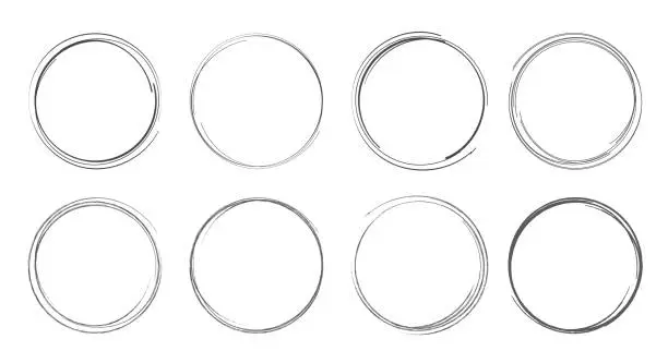 Vector illustration of Hand drawn circle set. Flat vector illustration isolated on white