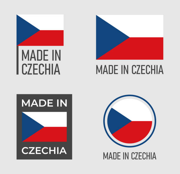 ilustraciones, imágenes clip art, dibujos animados e iconos de stock de hecho en el conjunto de iconos de la república checa, etiquetas de producto de czechia - czech republic czech flag flag national flag