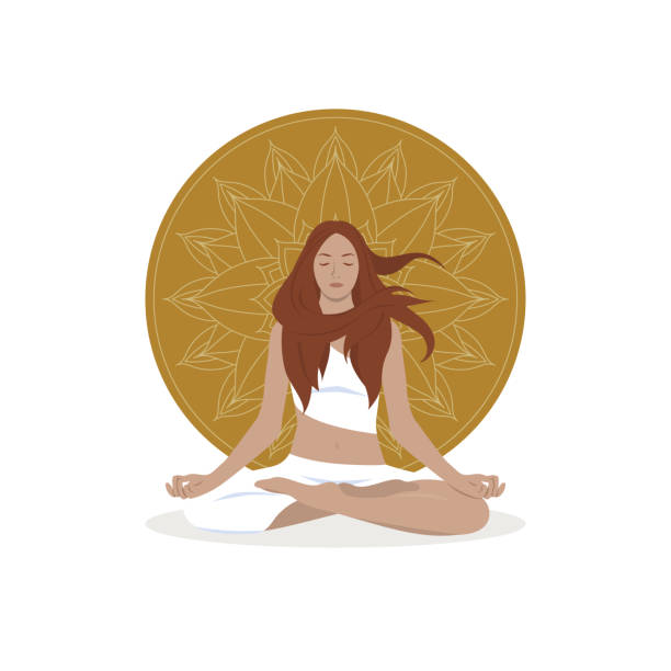 istock Beautiful girl meditates in lotus position 1370862028