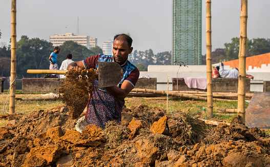 Preparation of book fair 2022, People working hard for the book fair 2022. This image was captured by me on February 9, 2022, from Dhaka, Bangladesh.