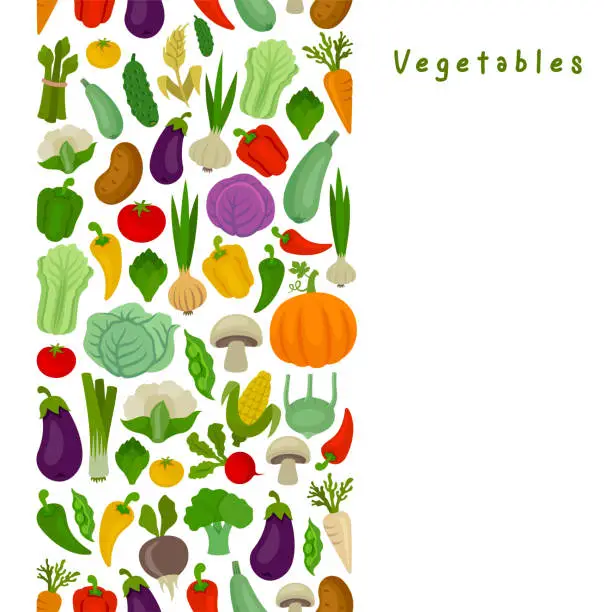 Vector illustration of Seamless pattern of fresh vegetables. Vertical banner.
