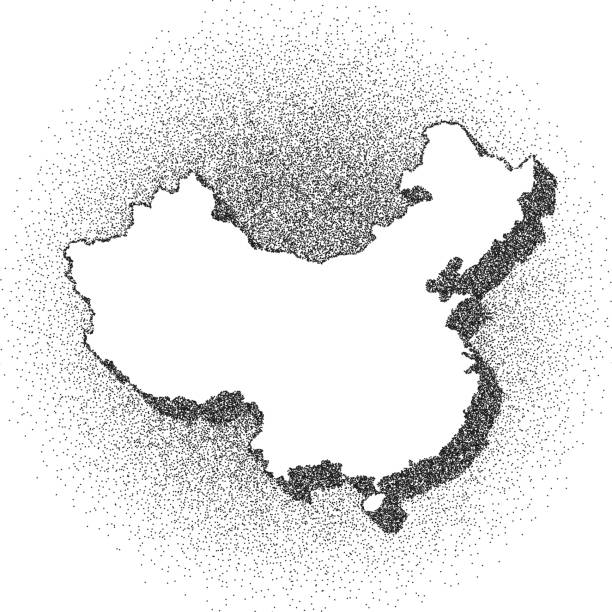ilustrações de stock, clip art, desenhos animados e ícones de stippled china map - stippling art - dotwork - dotted style - meia tinta aperfeiçoamento digital ilustrações