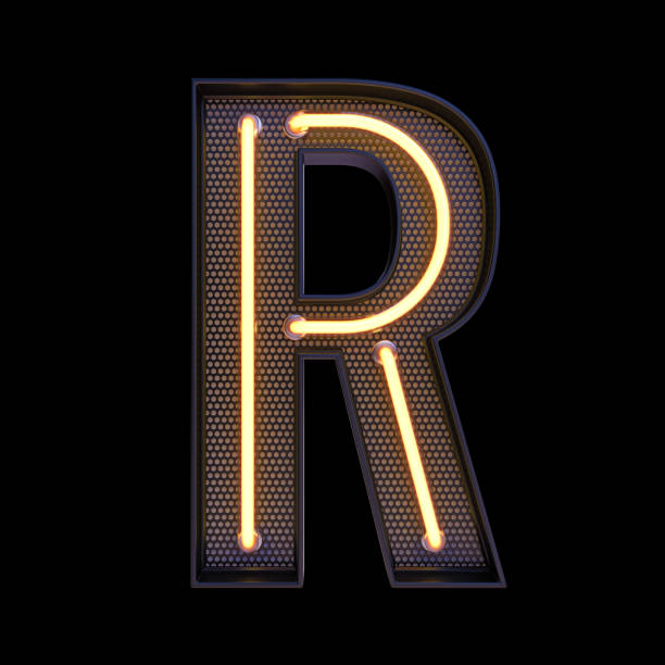 istock Neon retro Light Alphabet letter R isolated on a black background with Clipping Path. 3d illustration. 1370864564