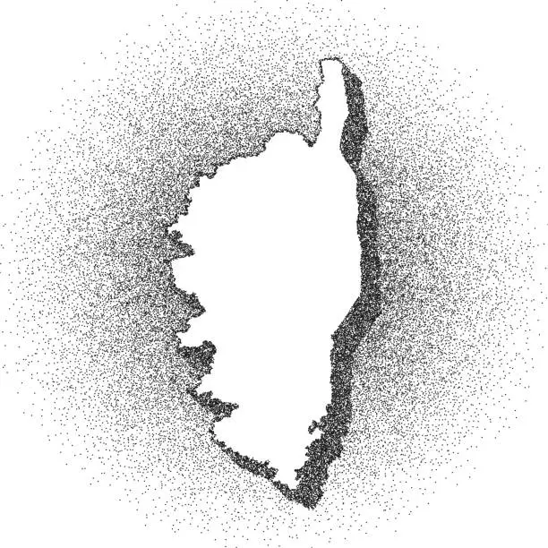 Vector illustration of Stippled Corsica map - Stippling Art - Dotwork - Dotted style