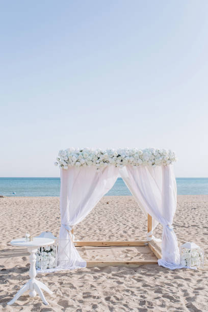 istock white wedding altar made of fabric and white roses 1370865023