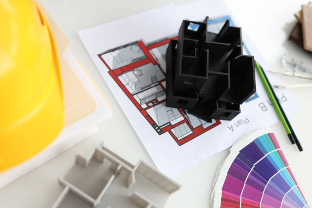 istock House project and color palette on the table, close-up 1370865993